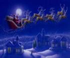 Санта Клаус в своей магией санях запряжен&amp;#10
